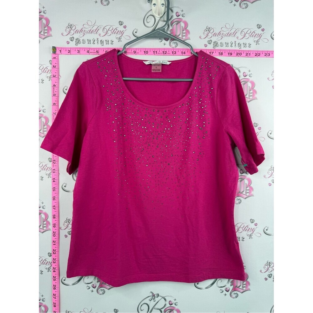 Peter nygard T-shirt sparkly Embellished Scoop Neck Short Sleeve Top - Hot Pink